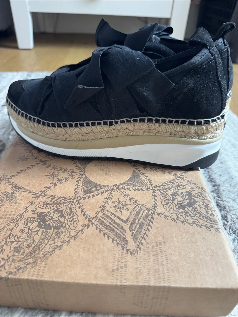 NWT Free  People Black Bow Espadrille Sneakers with Ribbon Detail